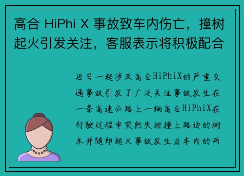 高合 HiPhi X 事故致车内伤亡,撞树起火引发关注,客服表示将积极配合调查