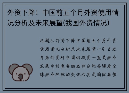 外资下降！中国前五个月外资使用情况分析及未来展望(我国外资情况)